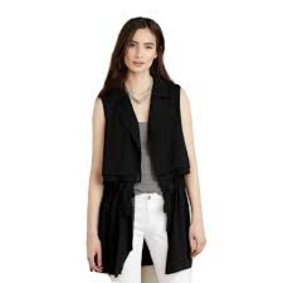 Anthropologie Cartonnier Black Chiffon BeltedSleeveless Vest Office Minimalist S - Picture 2 of 8